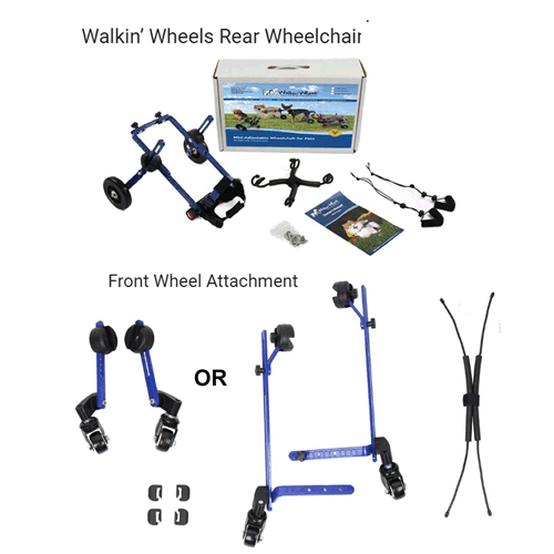 What you get with the Walkin' Wheels Full Support Dog Wheelchair Mini