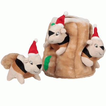 Festive Hide a Squirrel Plush Dog Toy by Outward Hound